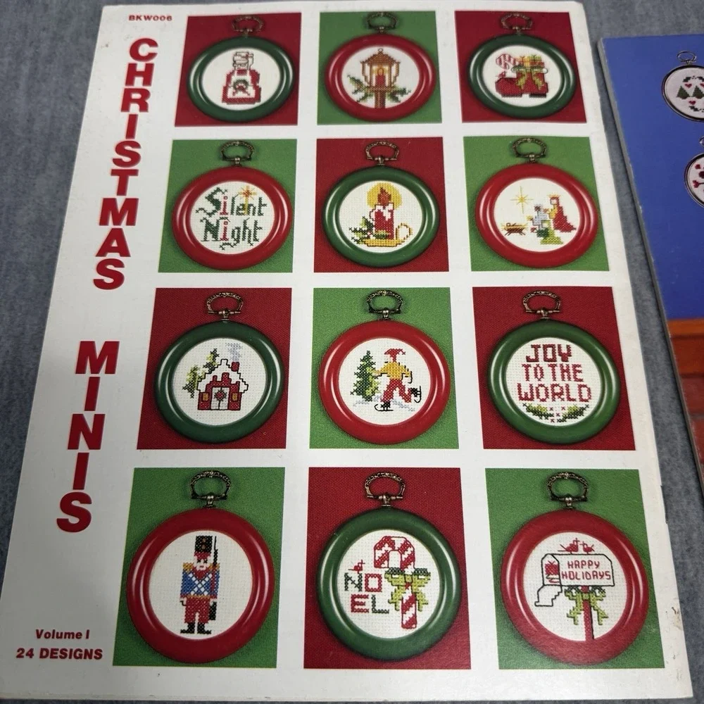 vintage Christmas Cross Stitch Pattern Book Ornament 1980s Mount On Kappie Lot